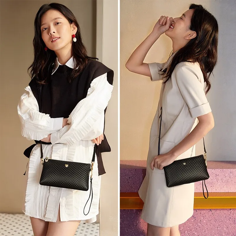 Foxer Lady Black Messenger Bag Stylish Long Shoulder Strap Bag Genuine Leather Women Simple Classic Style Crossbody Bags