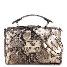 Gold & Black Snake Textured Satchel Bag