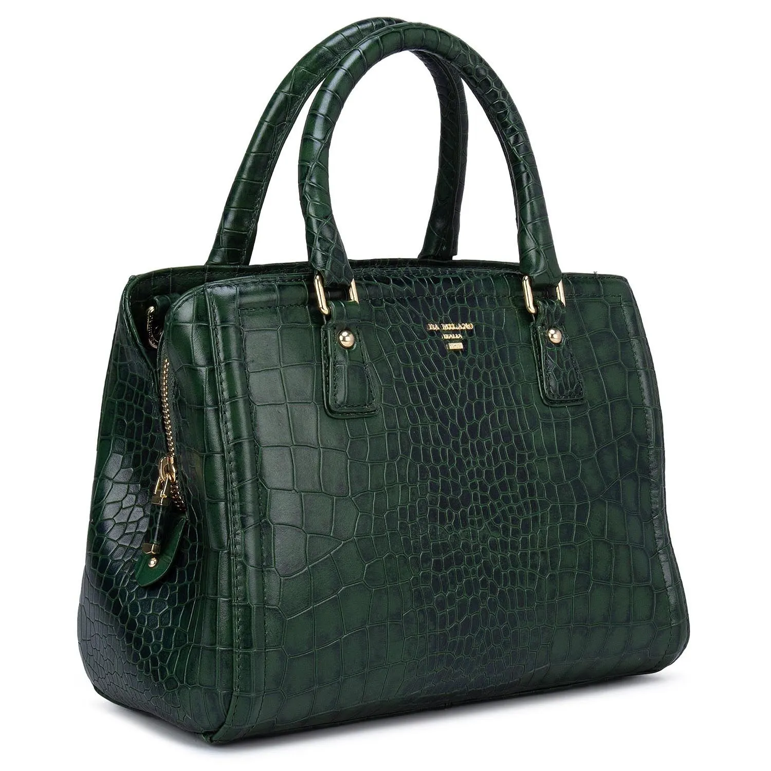 Green Croco Effect Satchel Bag