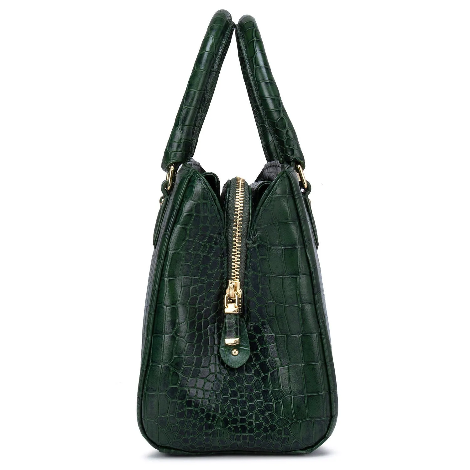 Green Croco Effect Satchel Bag