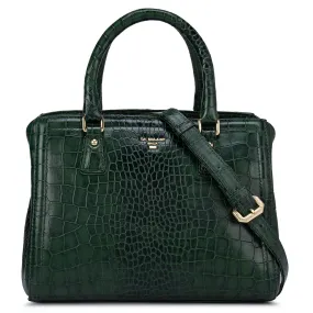 Green Croco Effect Satchel Bag