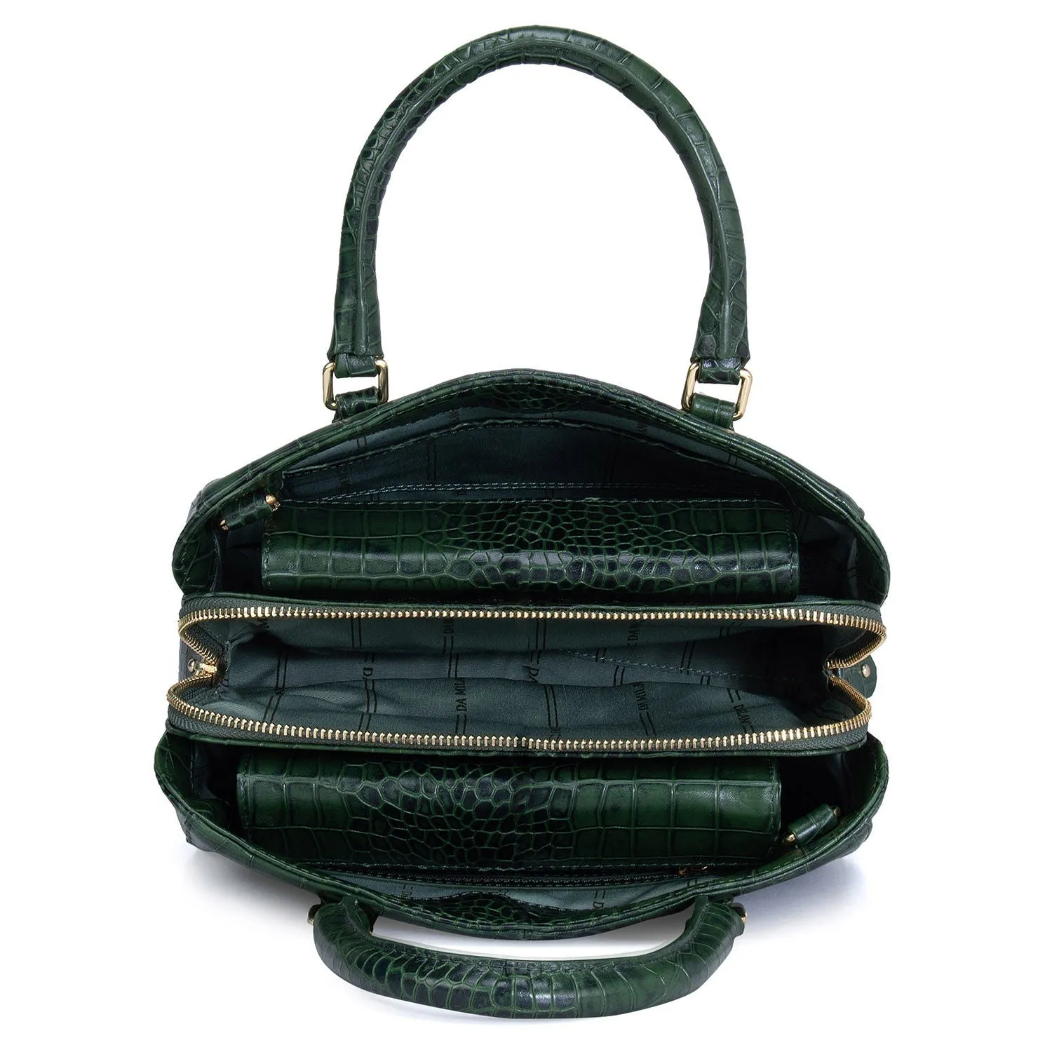 Green Croco Effect Satchel Bag