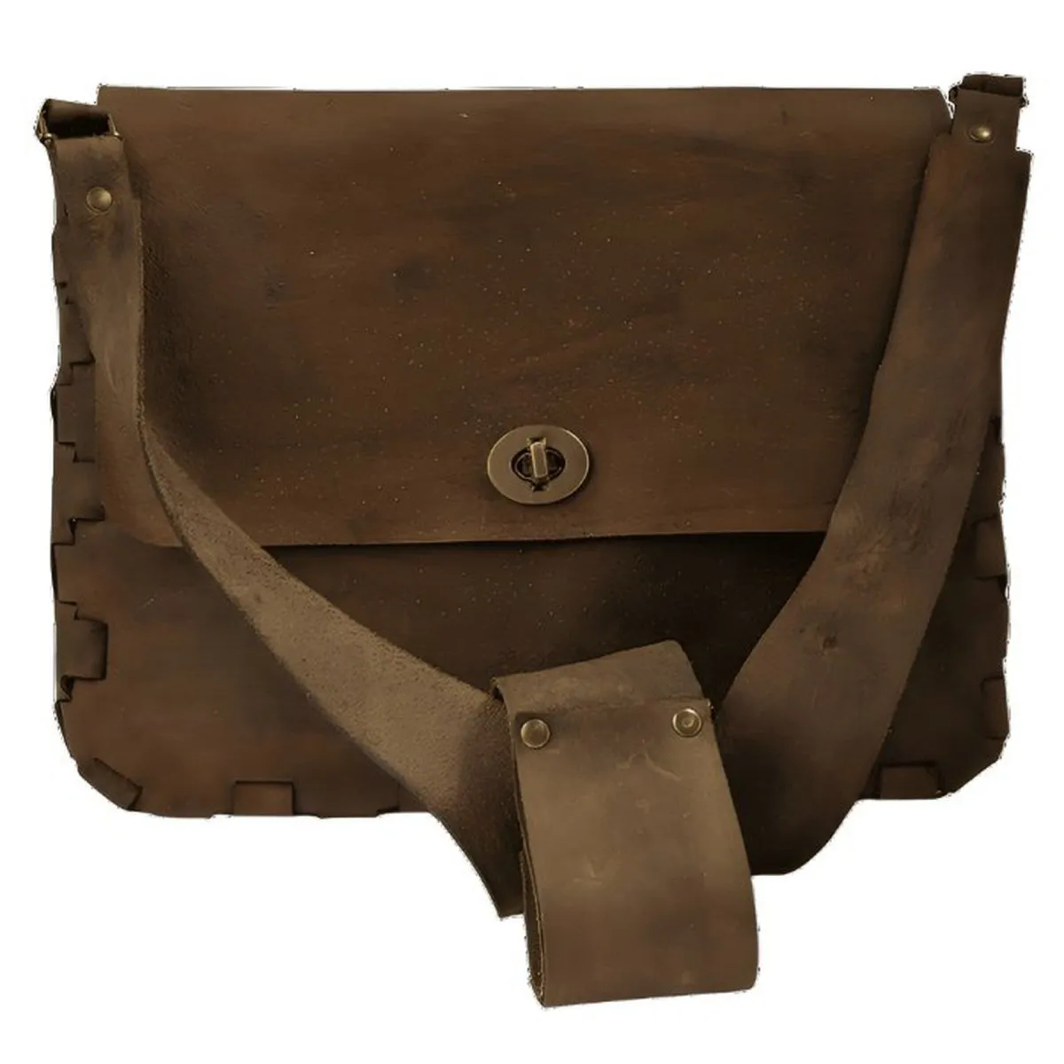 Hand-Crafted Rustic Satchel with Bronze Hardware (13" W x 10.5" H)