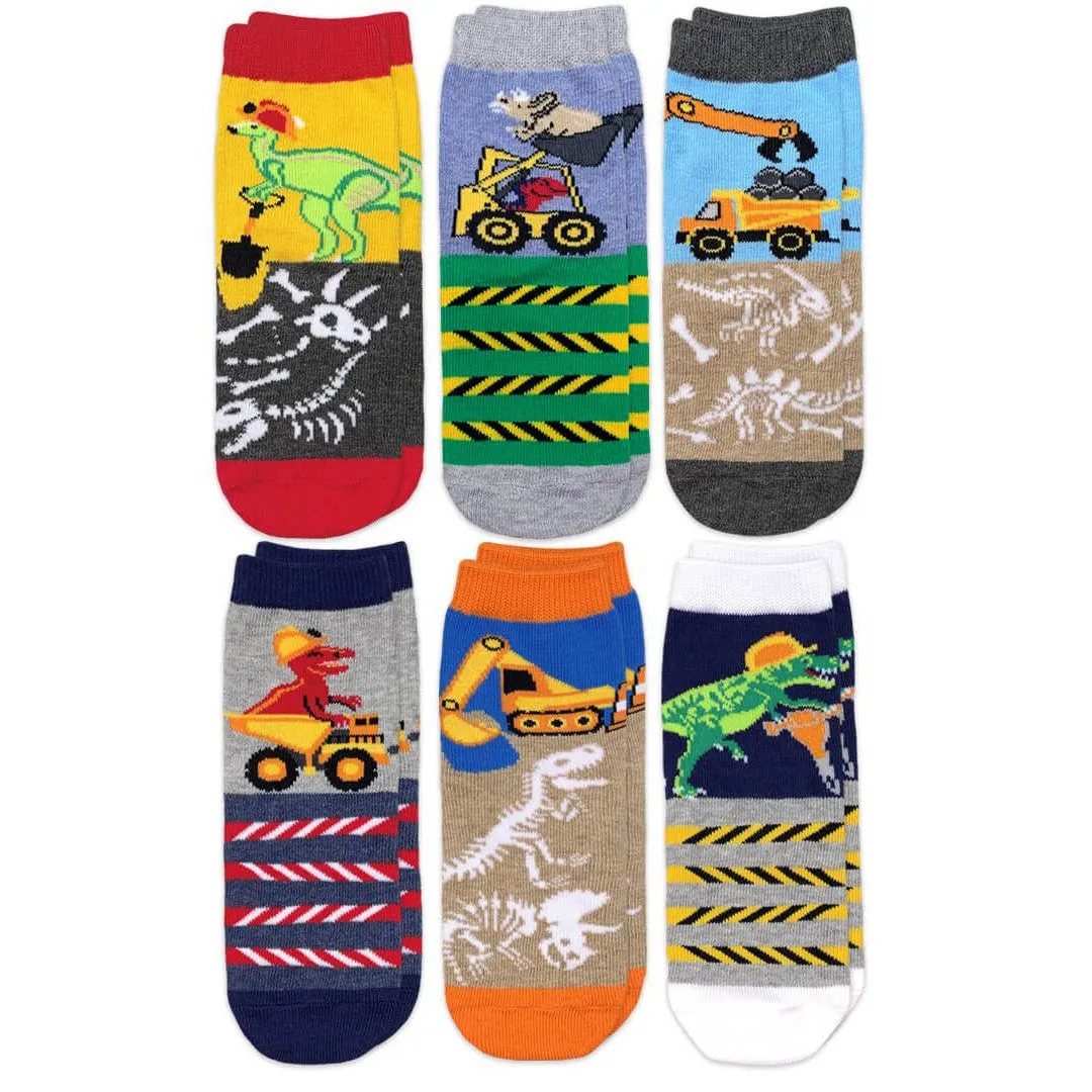 Jefferies Socks Construction Dinosaurs Crew Socks 6 Pair Pack