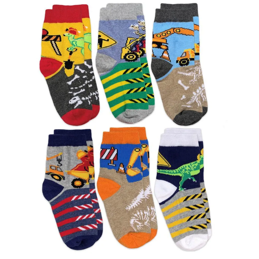 Jefferies Socks Construction Dinosaurs Crew Socks 6 Pair Pack