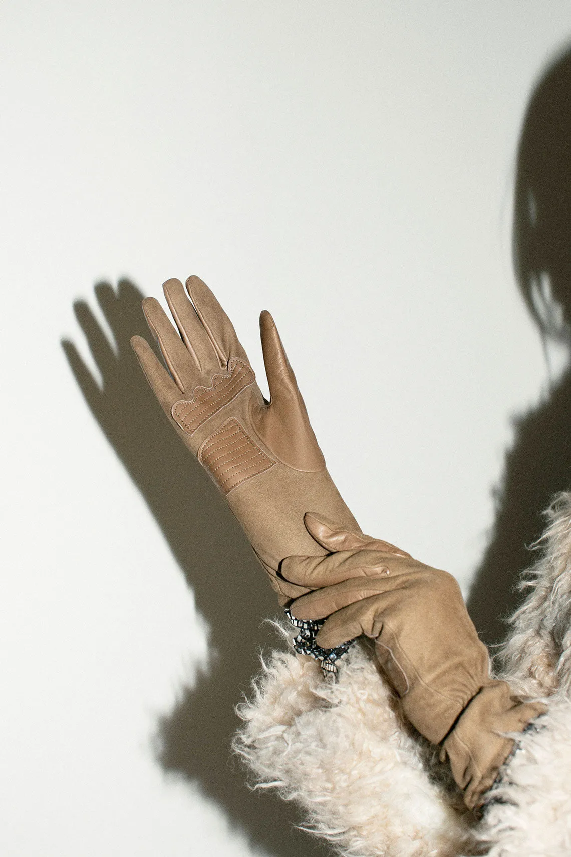 Khaki Cashmere Lined Moto Gloves