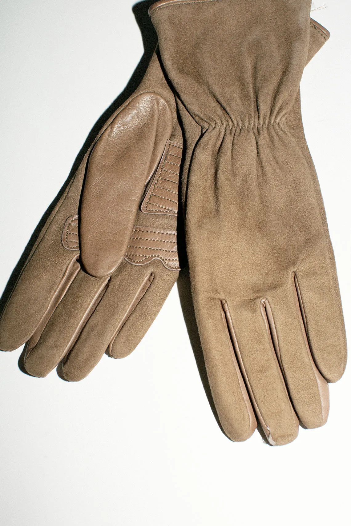 Khaki Cashmere Lined Moto Gloves