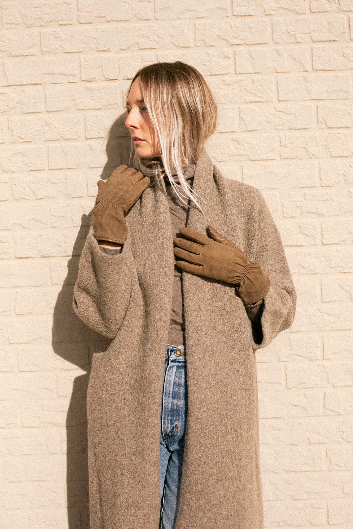 Khaki Cashmere Lined Moto Gloves