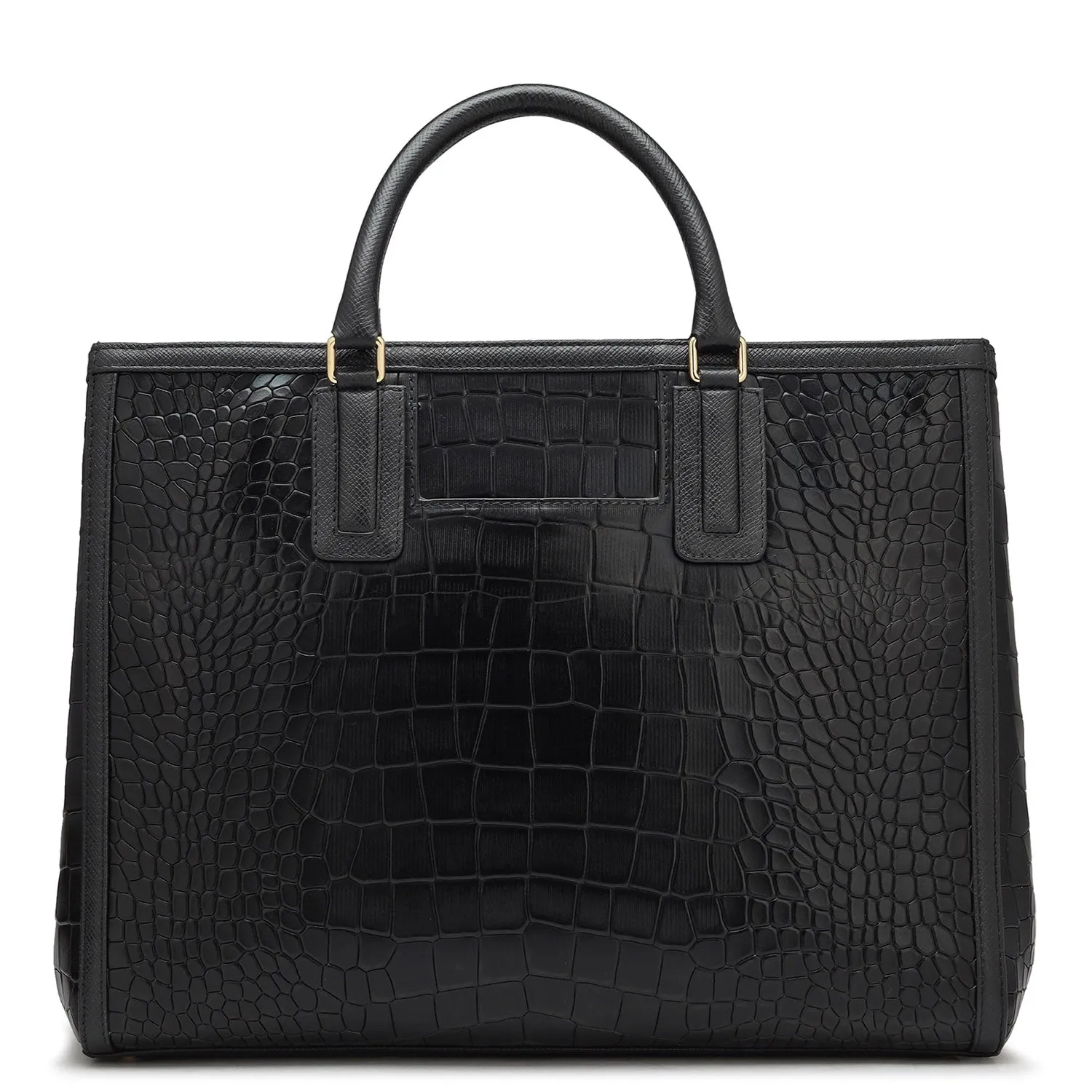 Large Croco Leather Satchel - Black