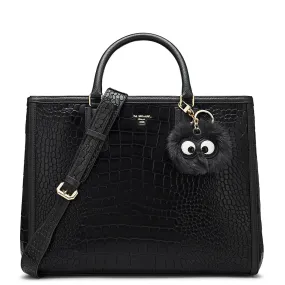 Large Croco Leather Satchel - Black