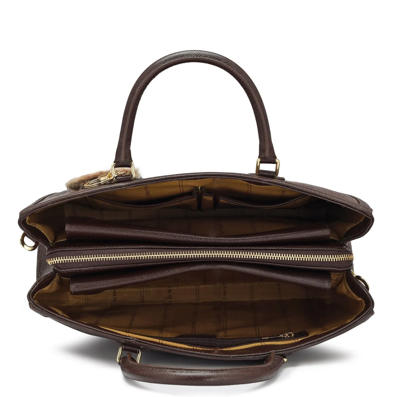 Large Croco Leather Satchel - Brown