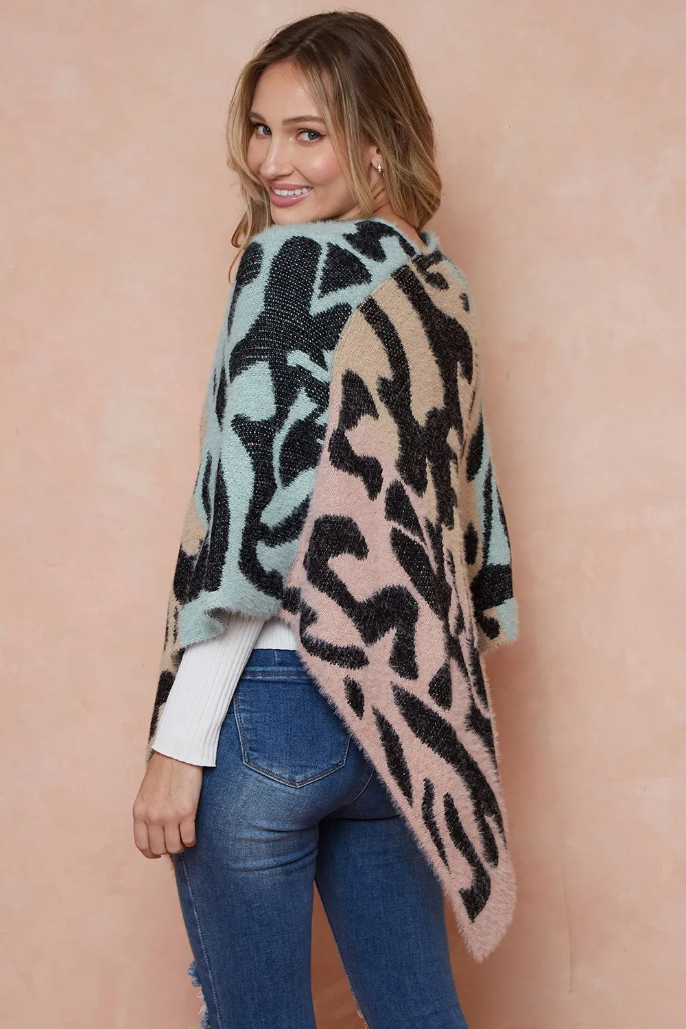 Leopard Patterned Sweater Poncho Shawls Cape