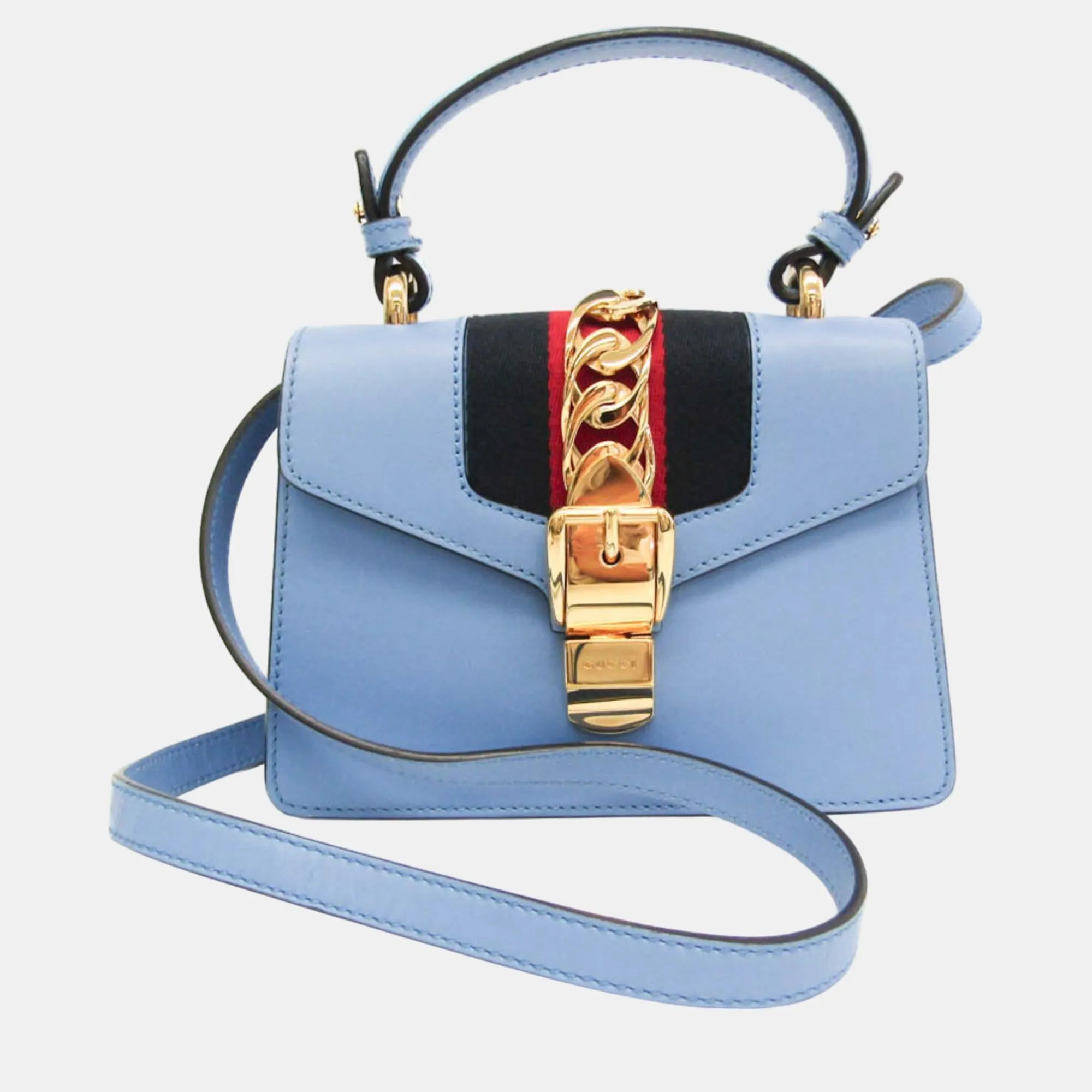 Light Blue Leather Mini Sylvie Top Handle Bag