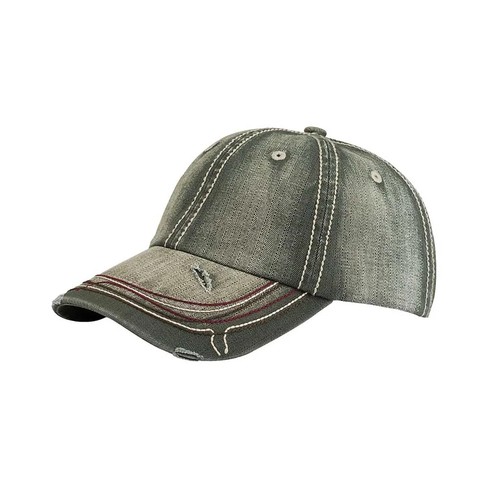 Low Profile Unstructured Heavy Washed Herringbone Cap