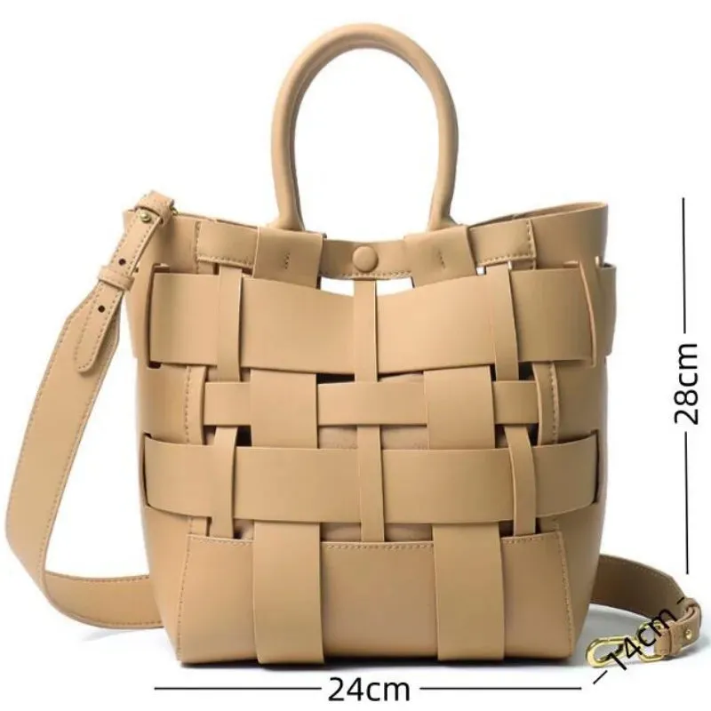 Luxury Women Original Designer Weave Leather Bucket Handbags