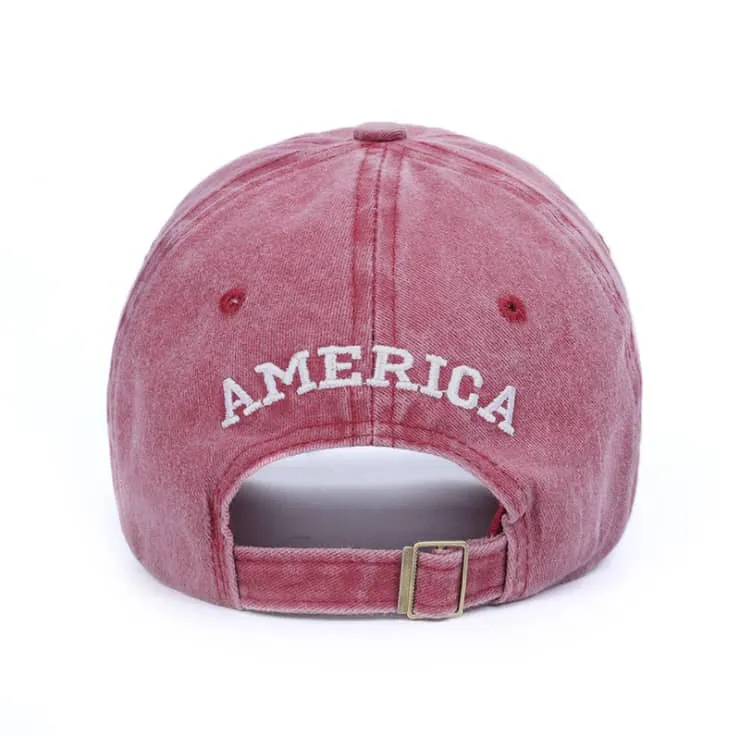 Maroon/ USA Flag Embroidered Cotton Soft Baseball Style Cap