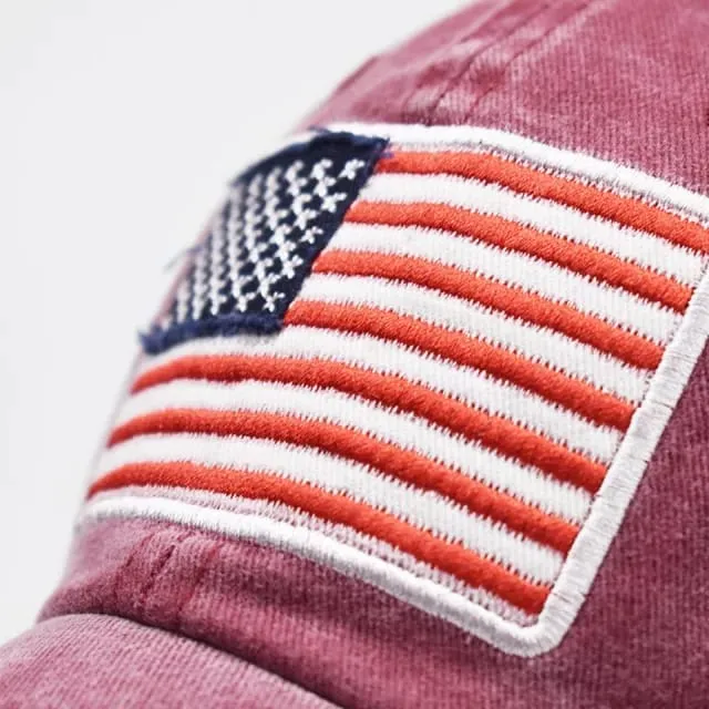 Maroon/ USA Flag Embroidered Cotton Soft Baseball Style Cap