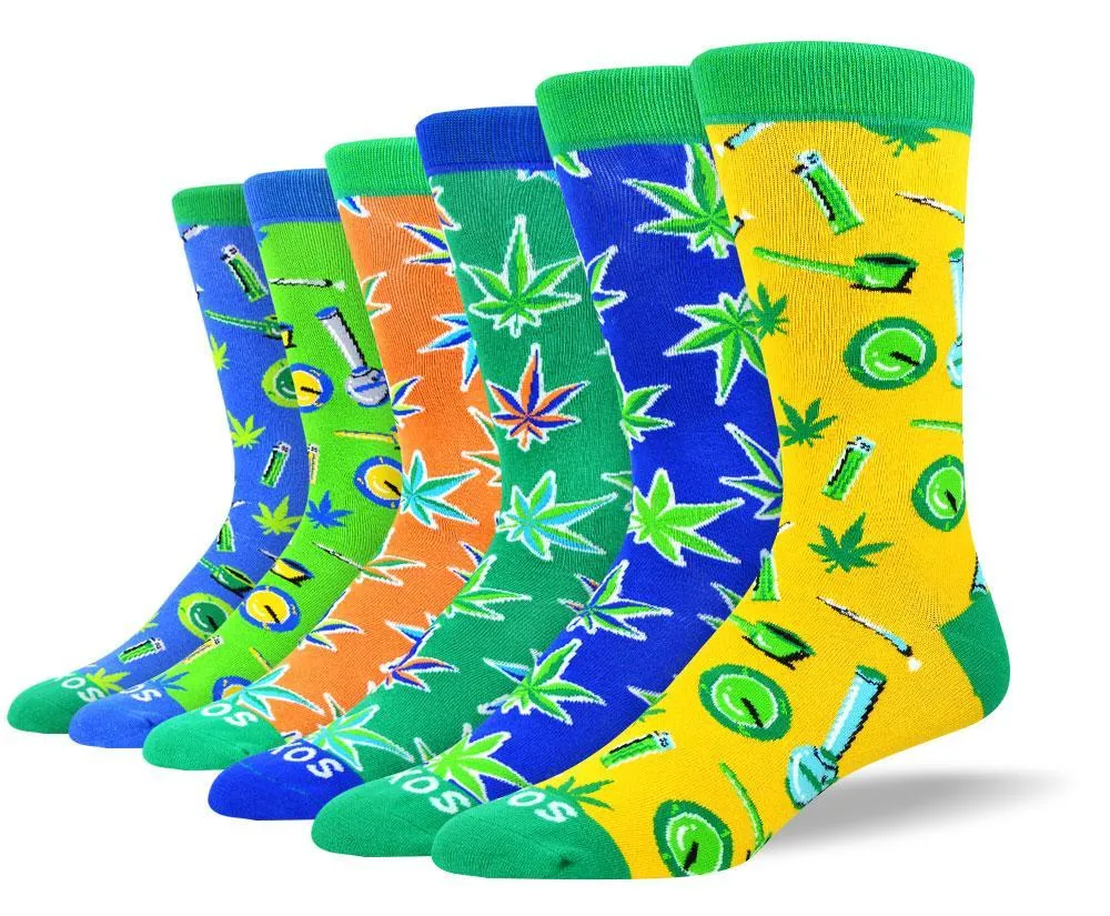 Men's Colorful Weed Sock Bundle - 6 Pair