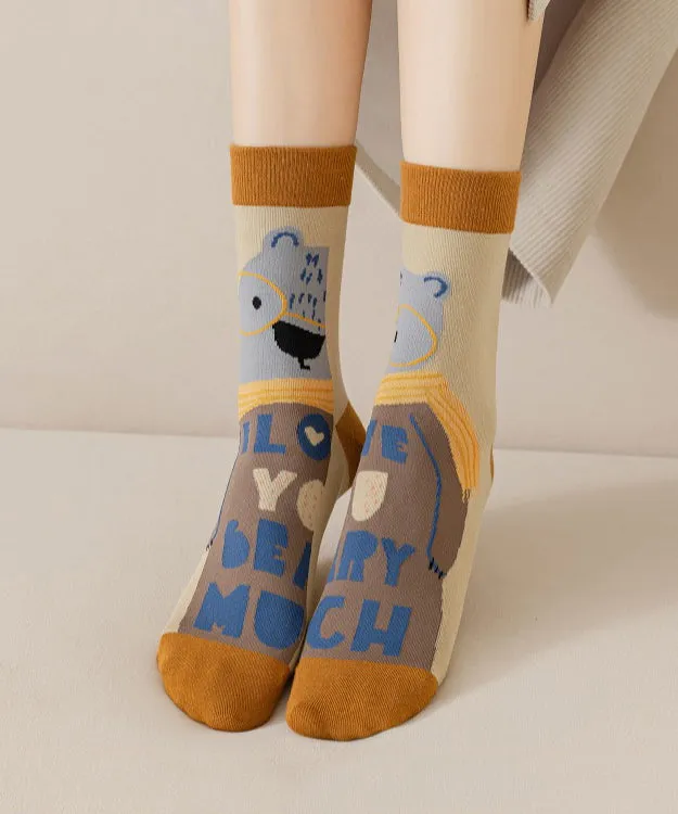 Mid Calf Socks Pure Cotton Breathable Autumn And Winter Cartoon Pattern