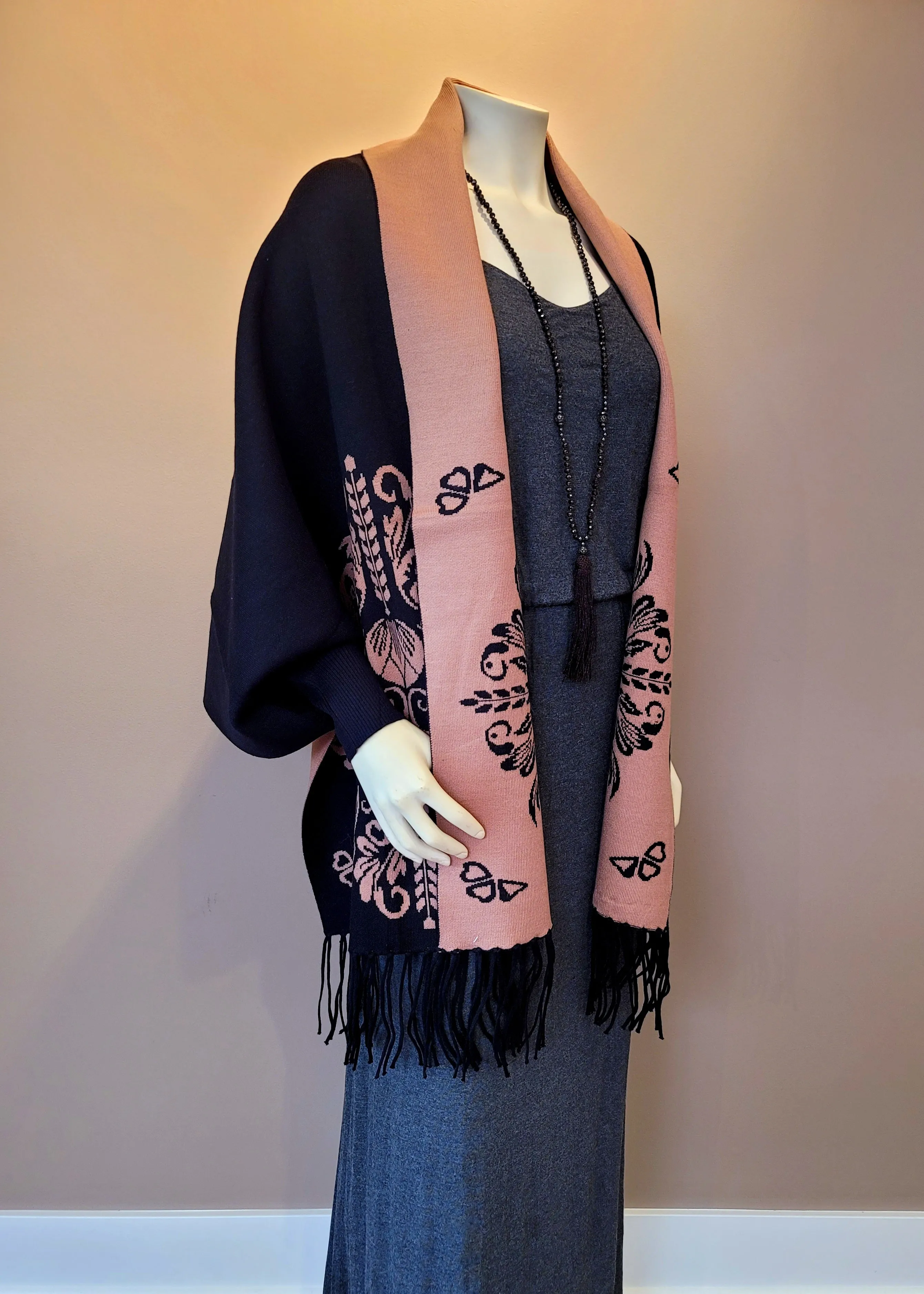 Navy/Tan Scroll Shawl