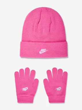 Nike Girls Futura Beanie Hat And Gloves Set in Pink