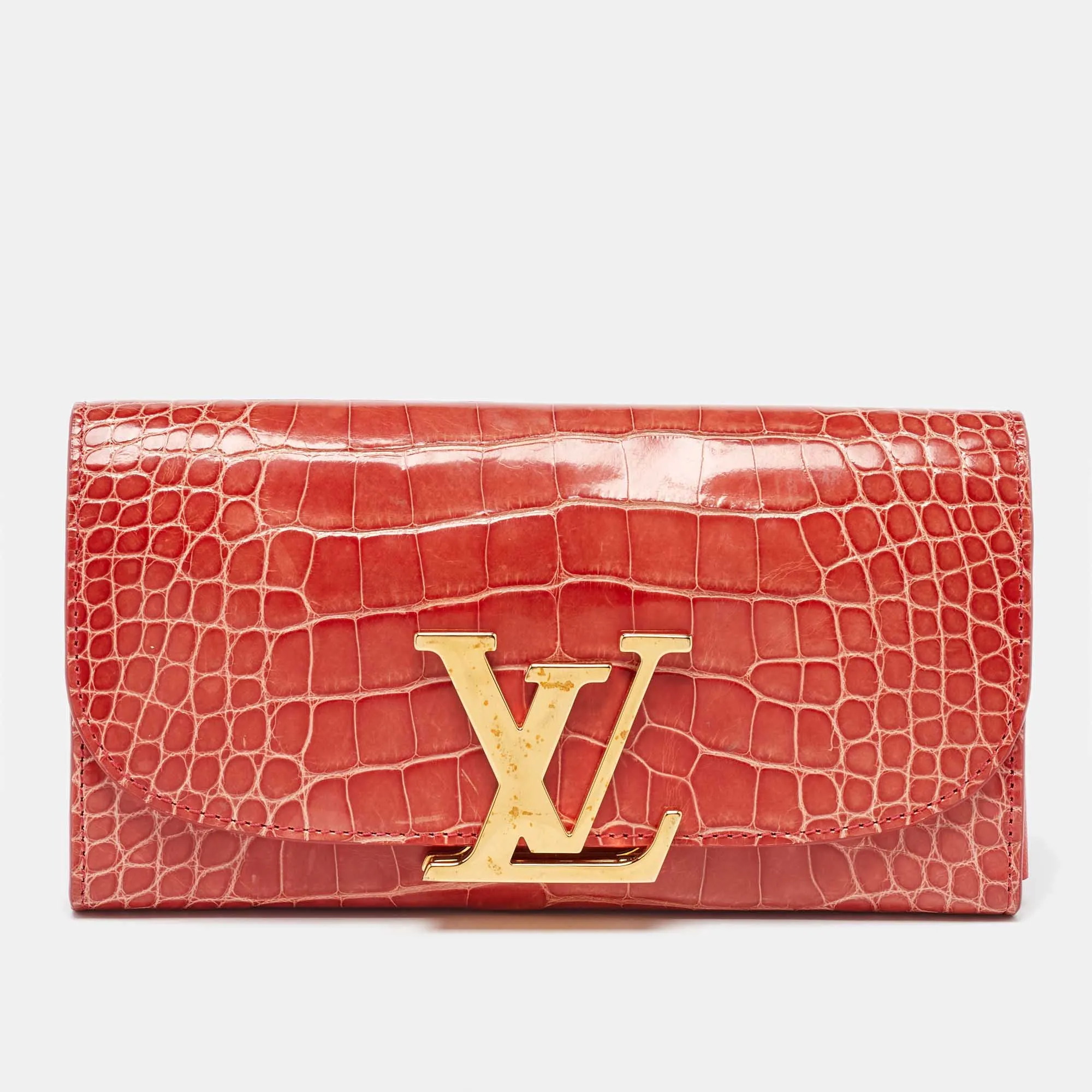 Orange Alligator Leather Vivienne LV Long Wallet