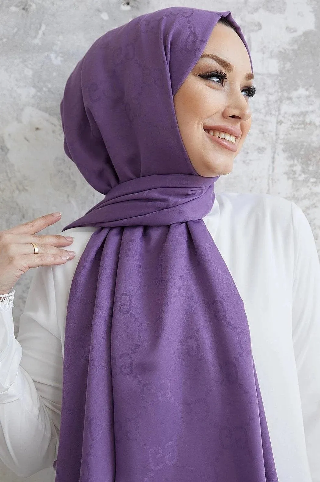 Patterned Cotton Hijab Scarf Shawl- Lilac Purple