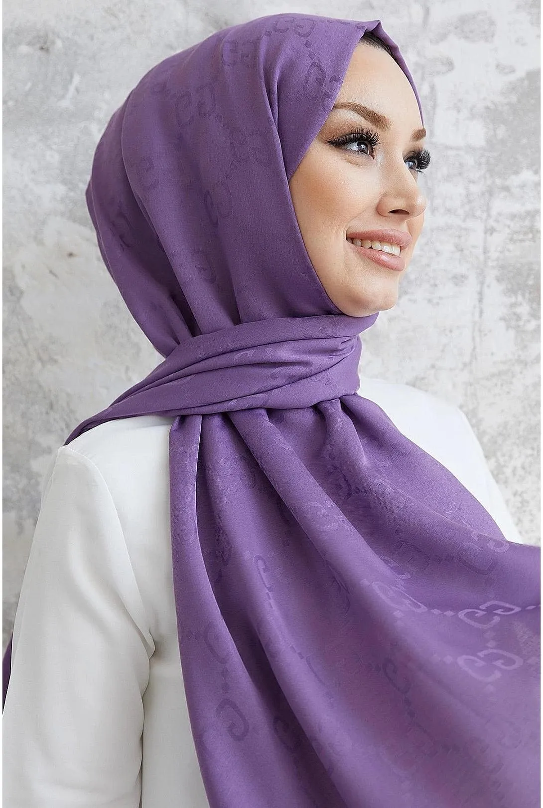 Patterned Cotton Hijab Scarf Shawl- Lilac Purple