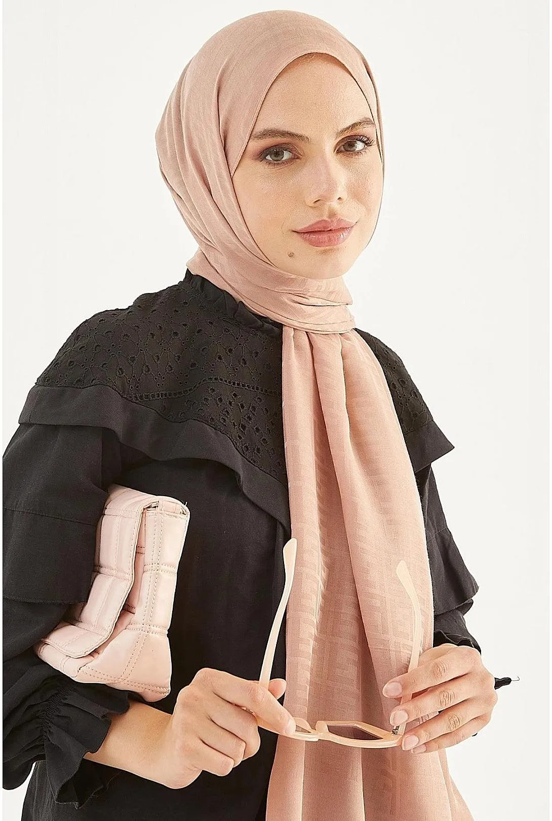 Patterned Cotton Hijab Shawl Scarf for Muslims - Rosy Brown