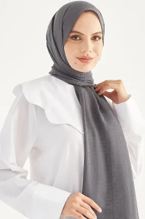 Patterned Cotton Muslim Hijab Shawl-  Anthracite Grey