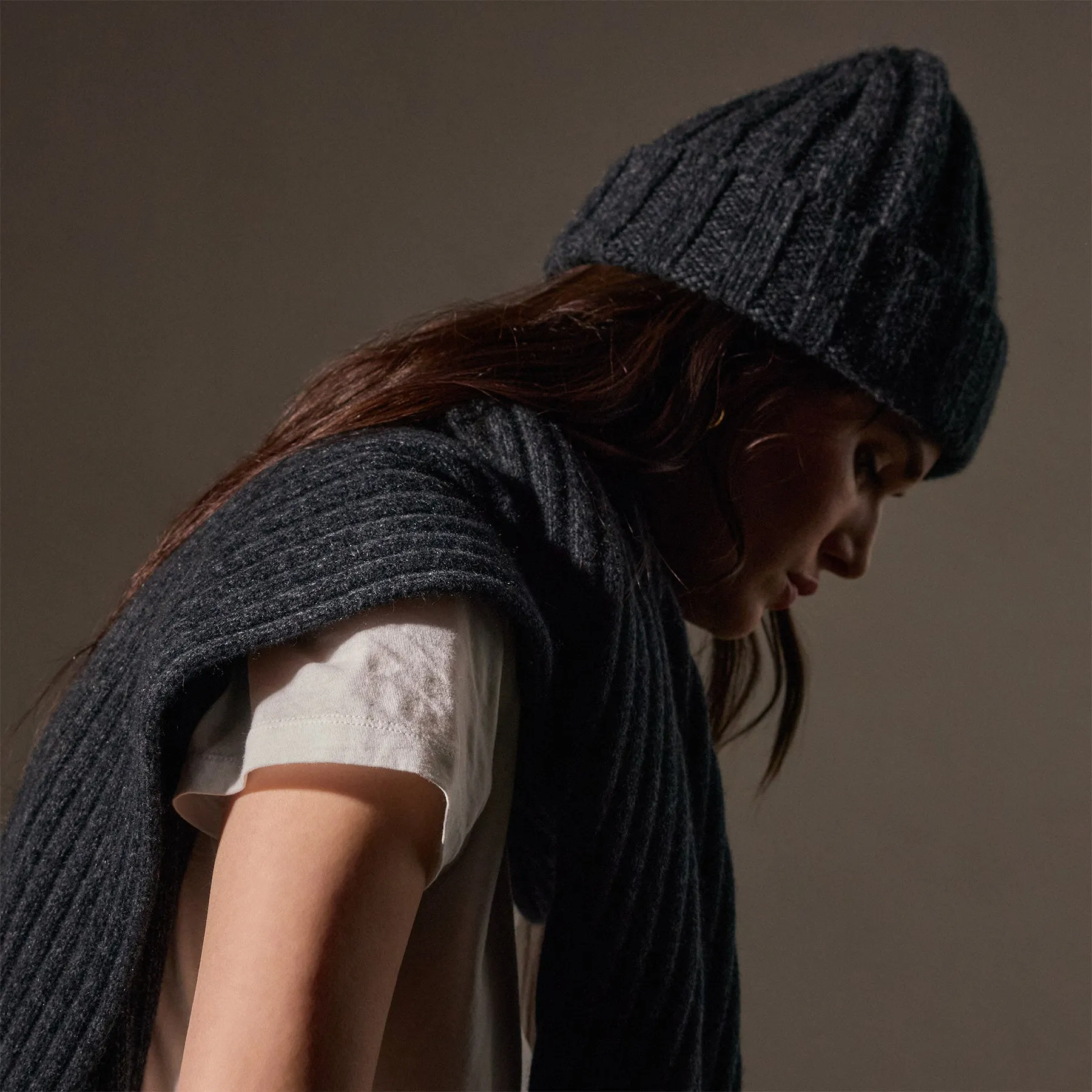 Recycled Cashmere Marled Scarves - Charcoal Marl