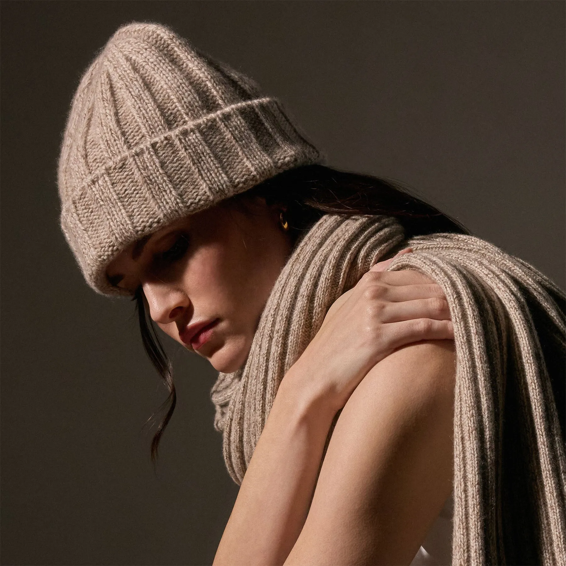 Recycled Cashmere Marled Scarves - Stone Marl