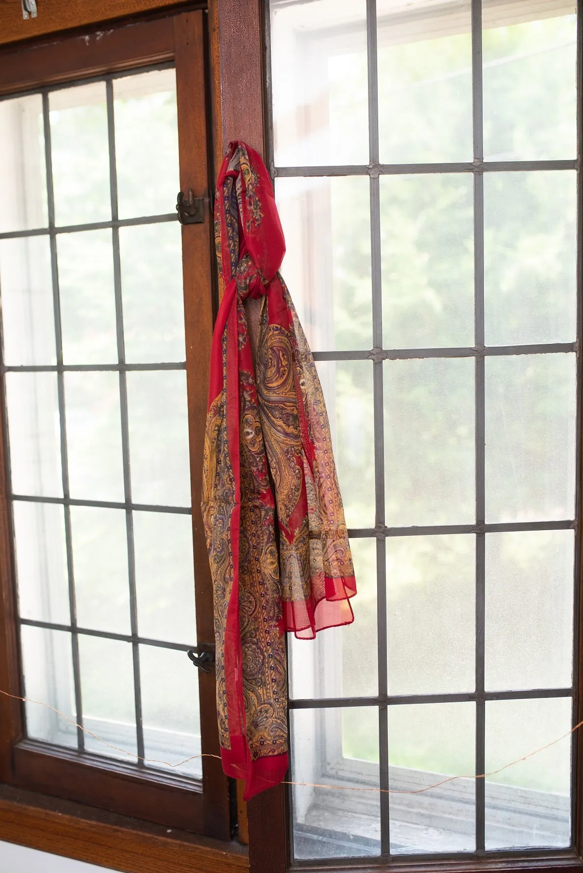 Red and Tan Patterned Scarf