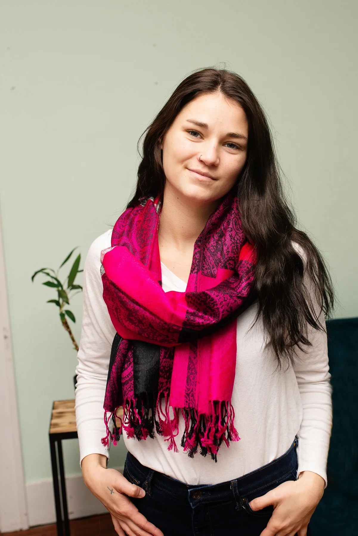 Red Pink and Black Pashmina