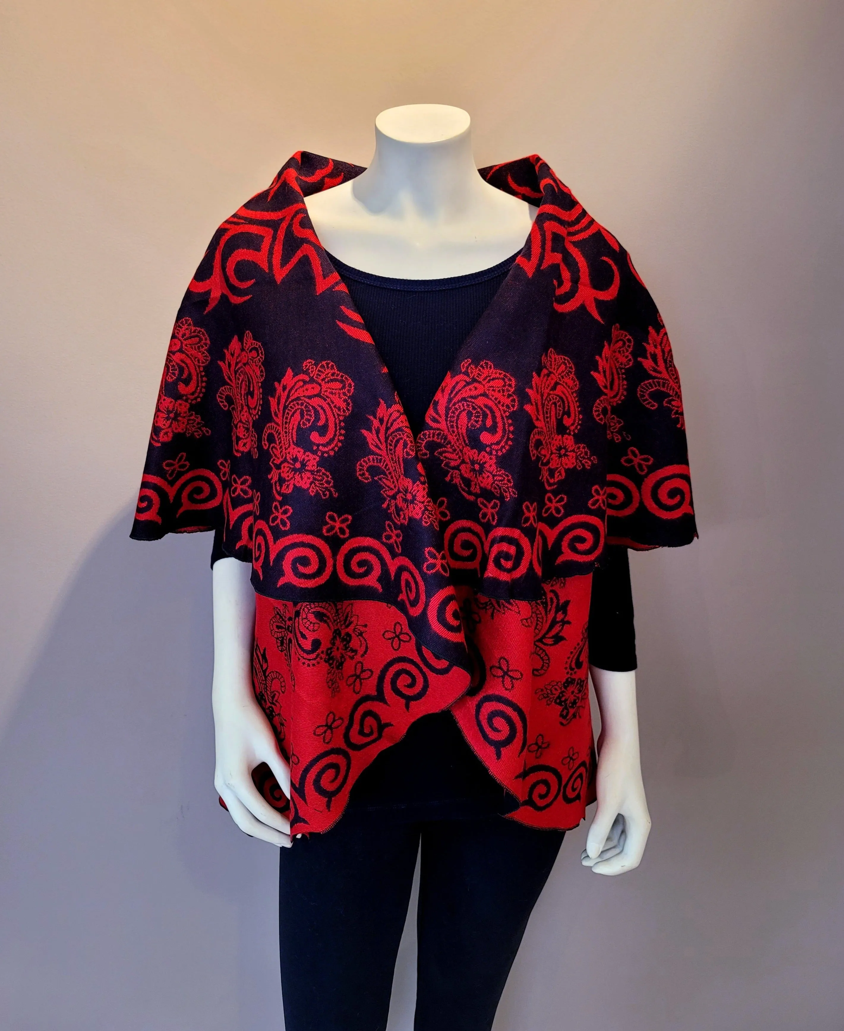 Red/Black Print Shawl