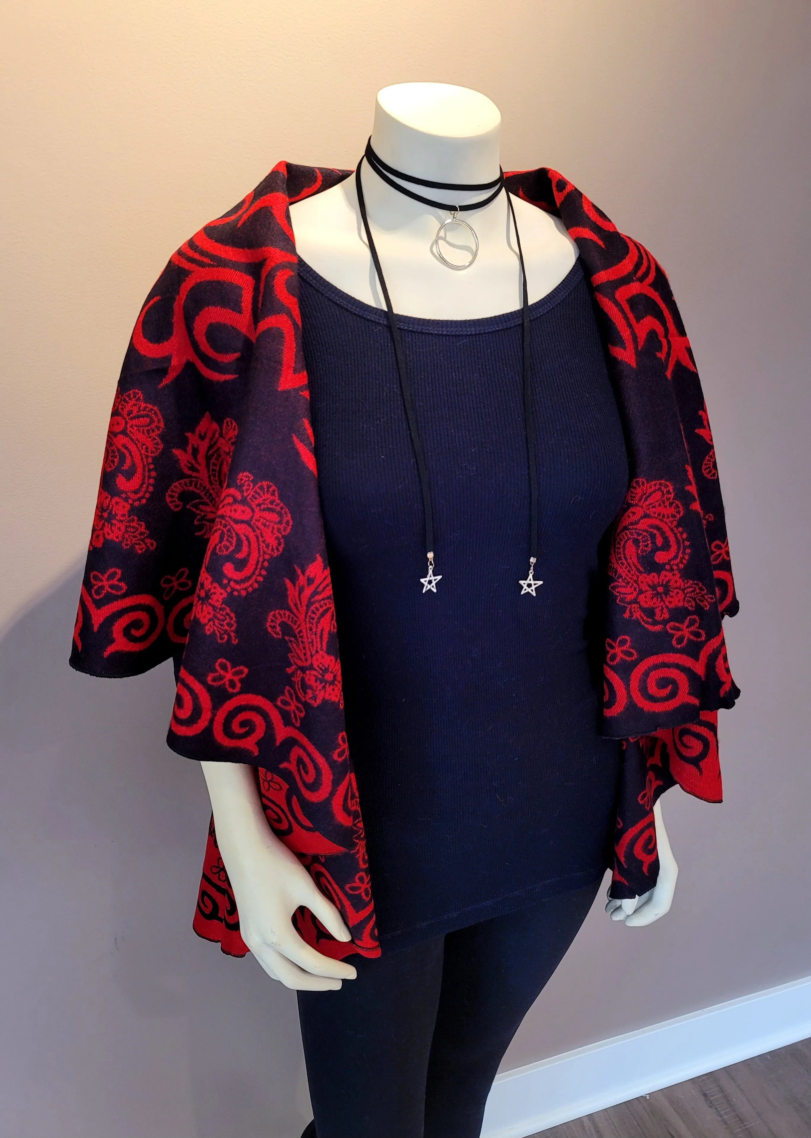 Red/Black Print Shawl