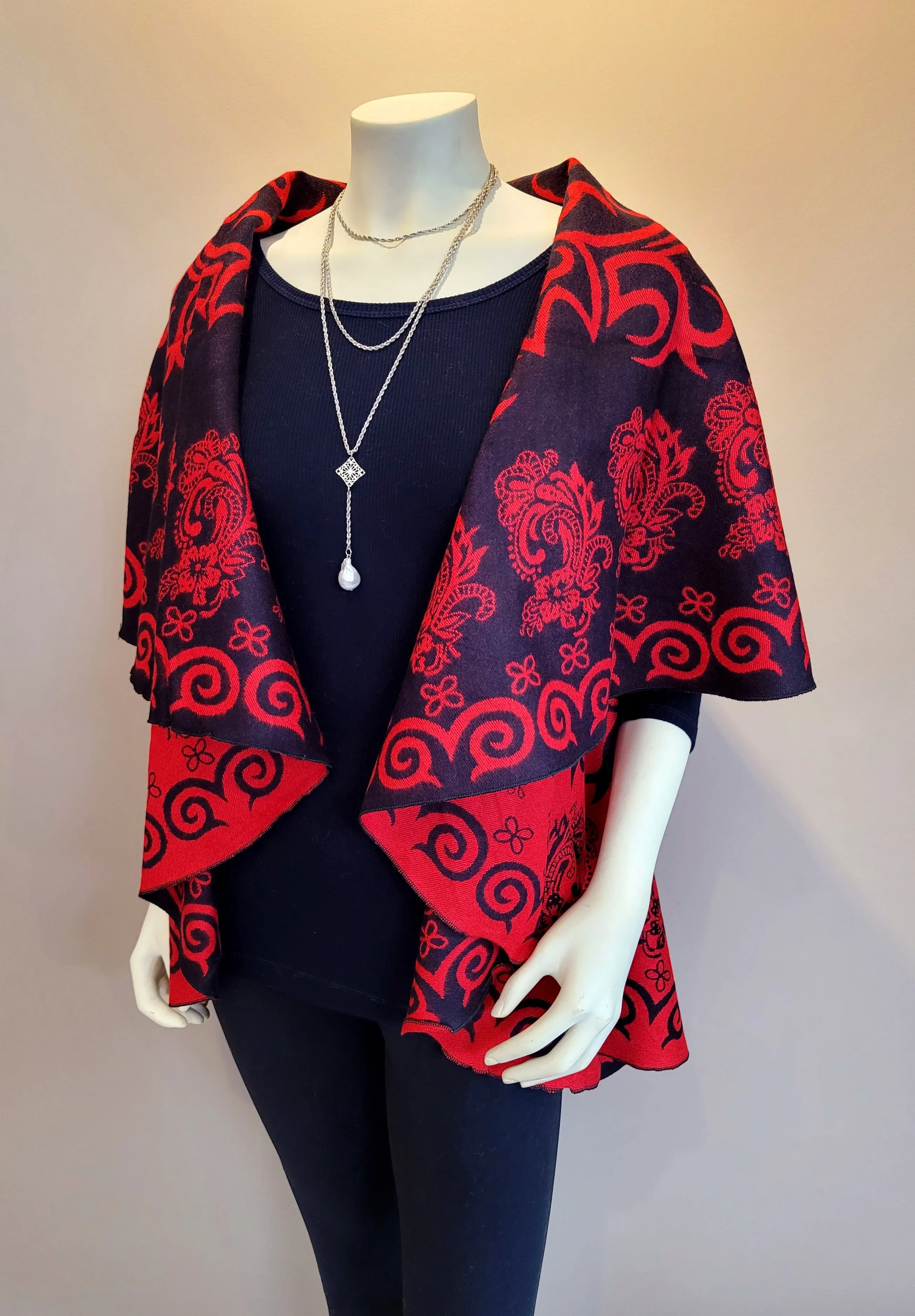 Red/Black Print Shawl