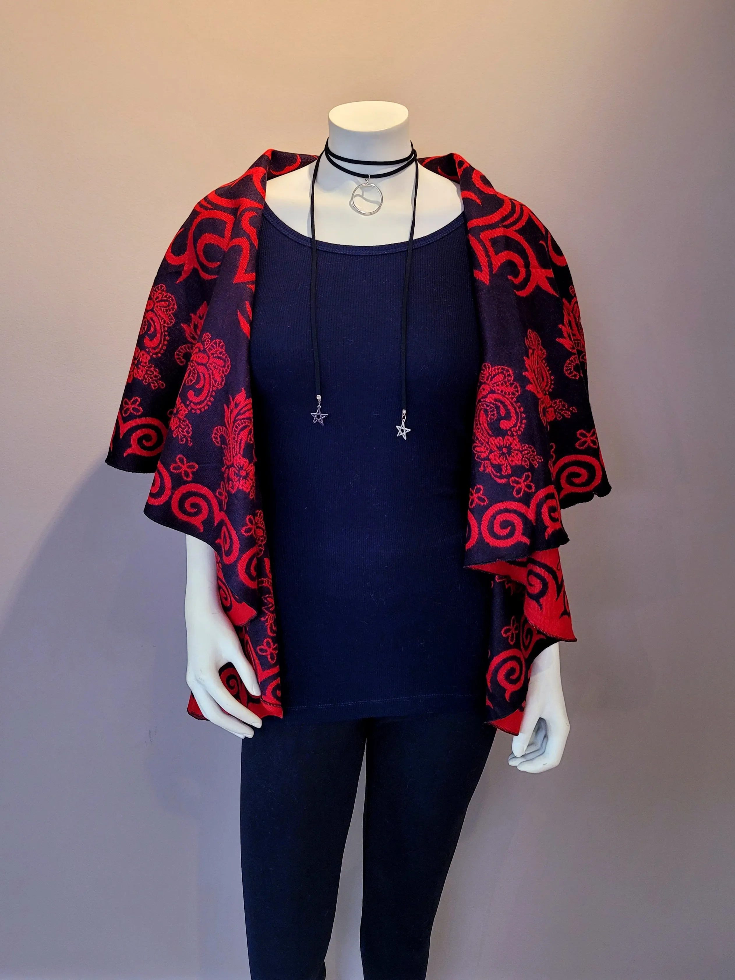 Red/Black Print Shawl