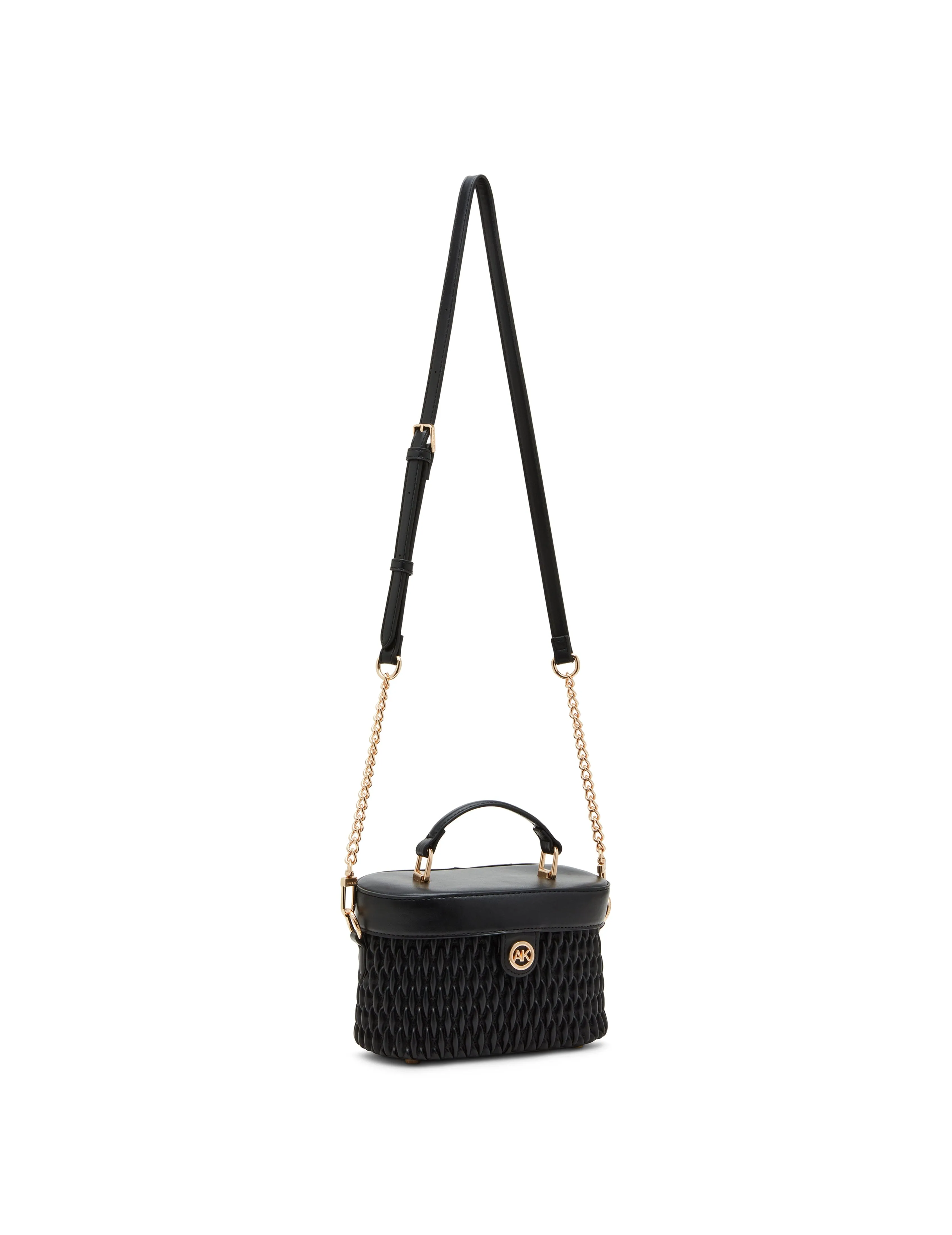 Ruched Top Handle Train Case With Detachable Crossbody Strap