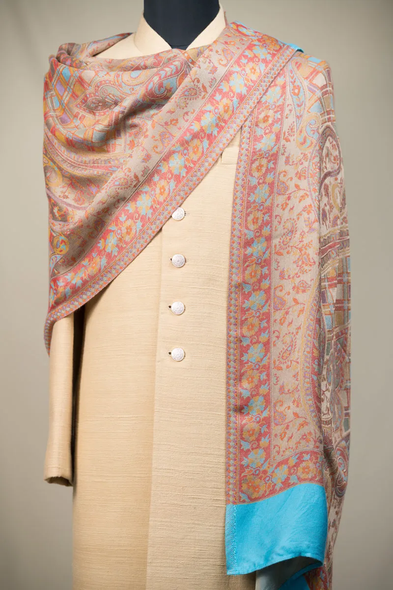 Rust-Turquoise Paisley Patterned Stole