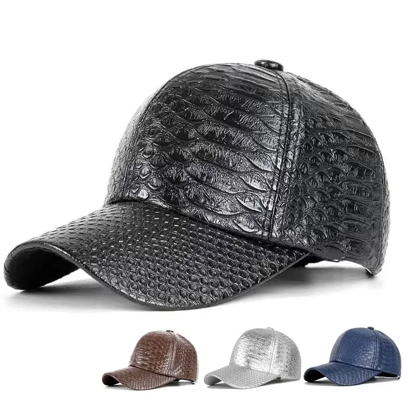 Snake Skin Leather Baseball Cap