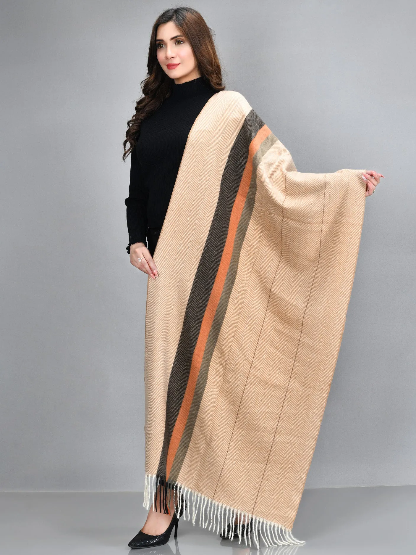 Striped Shawl-Beige