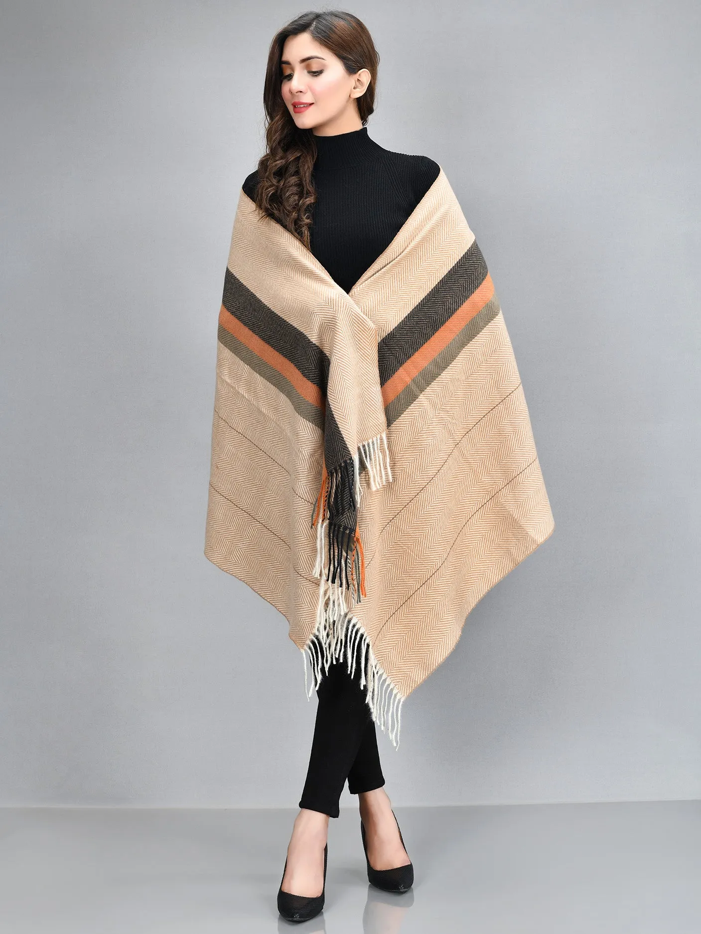 Striped Shawl-Beige