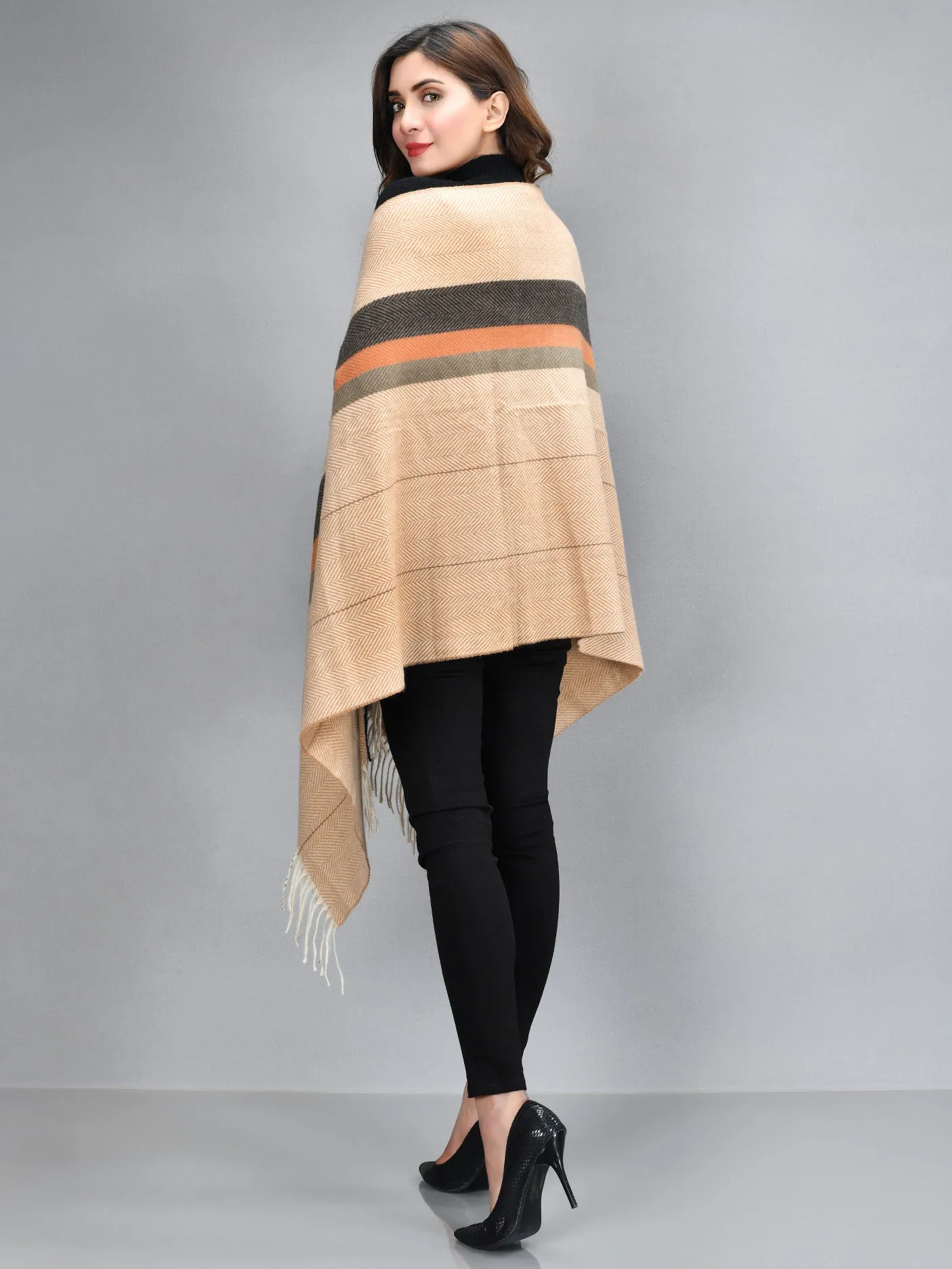 Striped Shawl-Beige