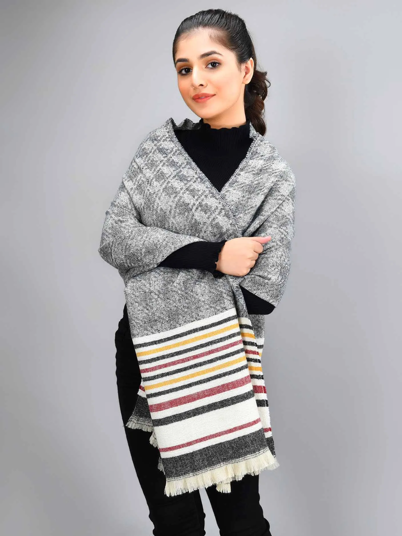 Striped Shawl - Dark Grey