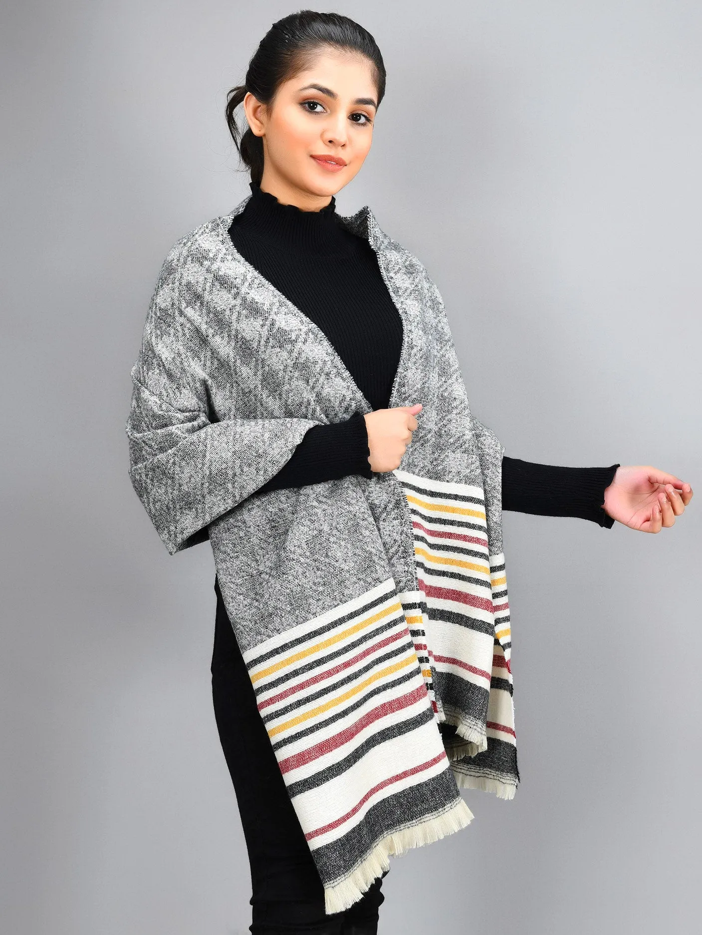 Striped Shawl - Dark Grey