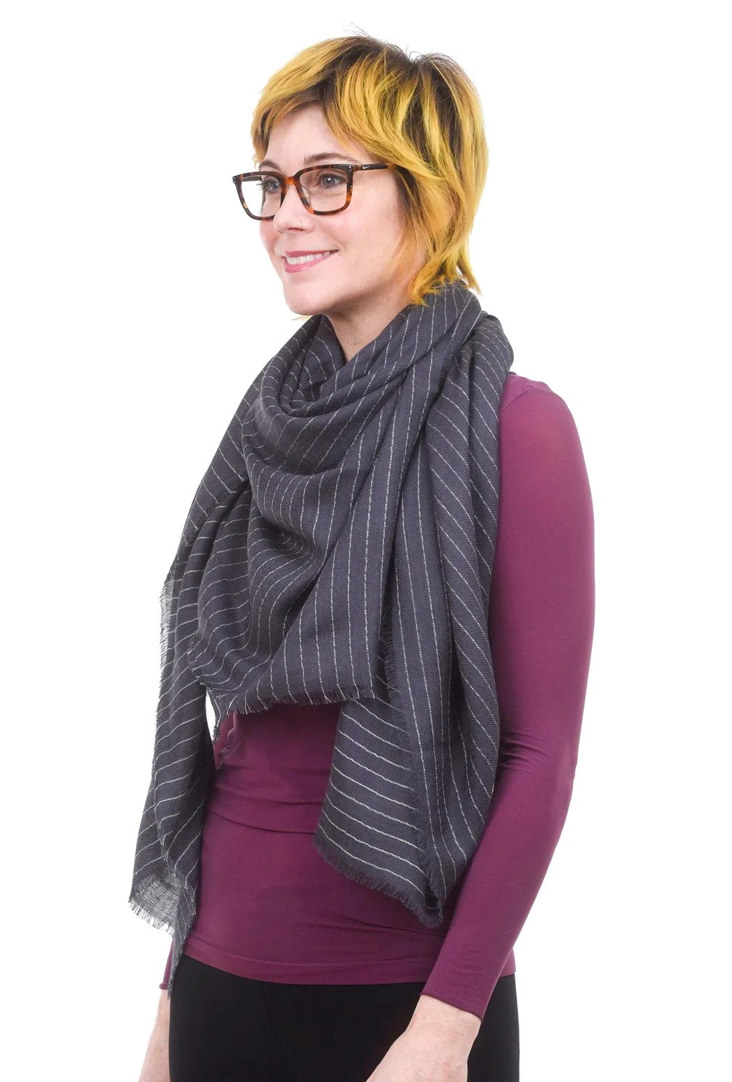 Tissue Cashmere Blend Scarf, Slate Pinstripe