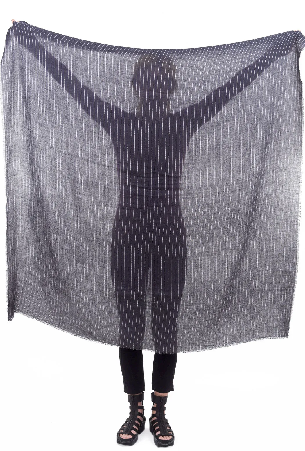 Tissue Cashmere Blend Scarf, Slate Pinstripe