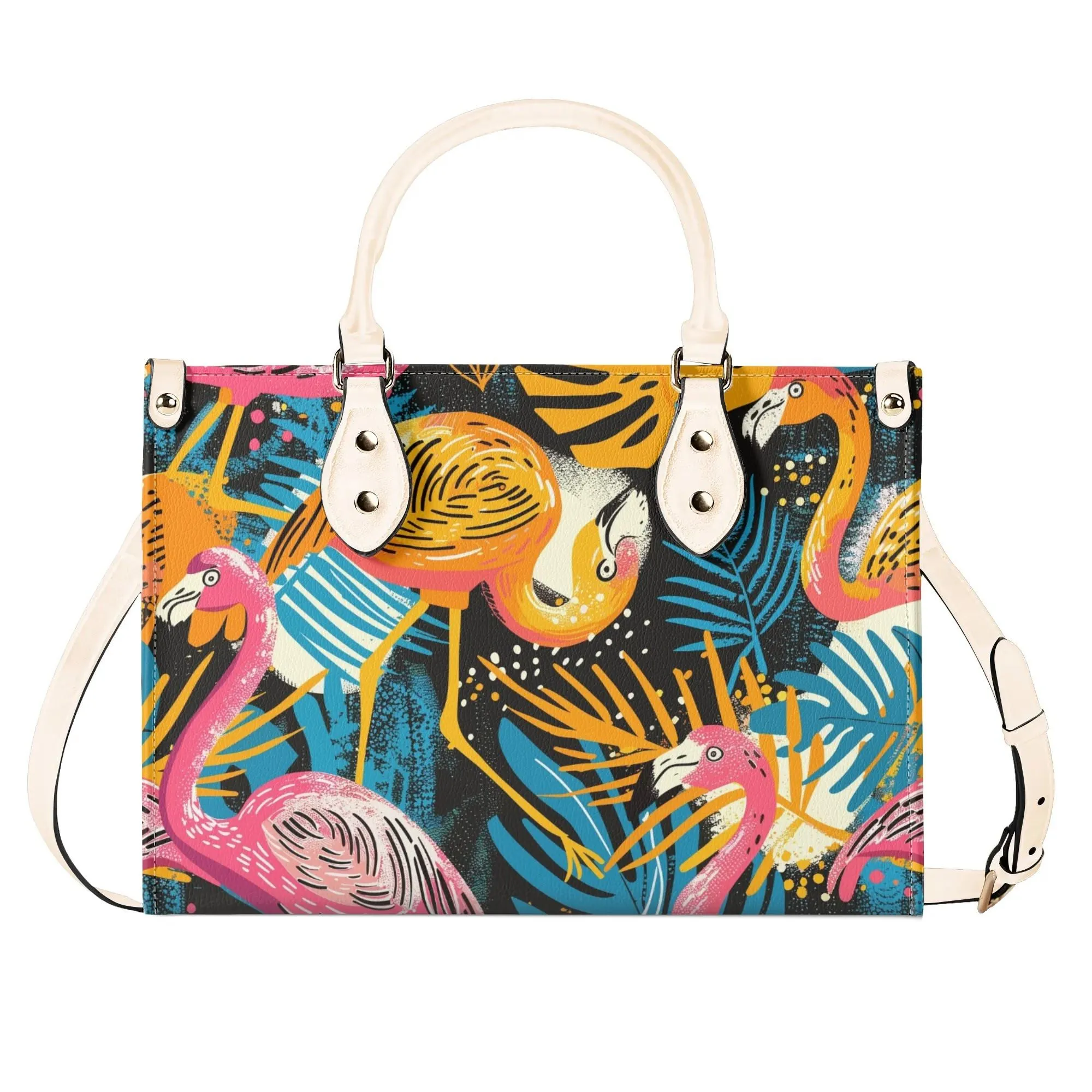 Tropical Flamingo Mid Century Modern Satchel, Retro Vintage MCM Style Handbag