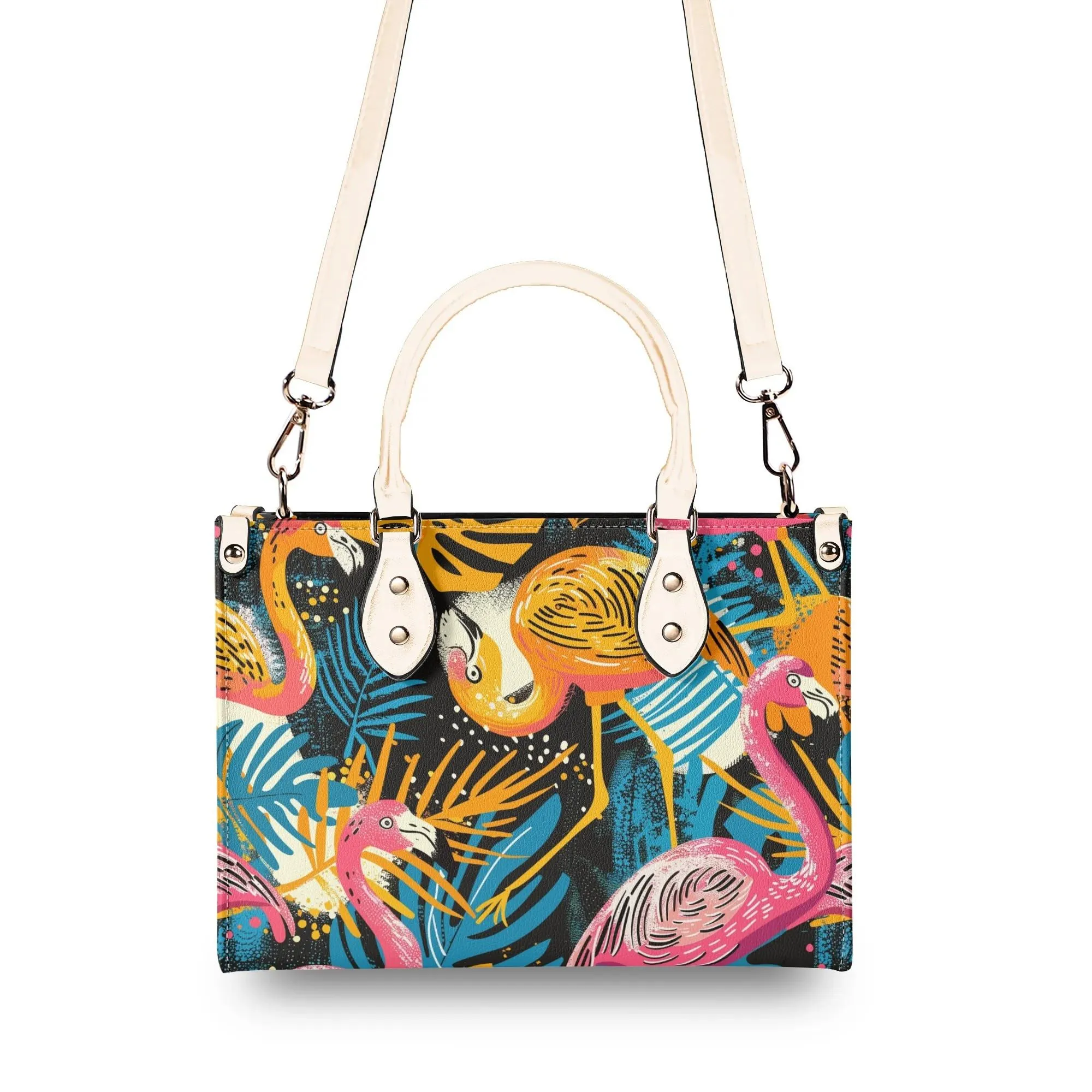 Tropical Flamingo Mid Century Modern Satchel, Retro Vintage MCM Style Handbag